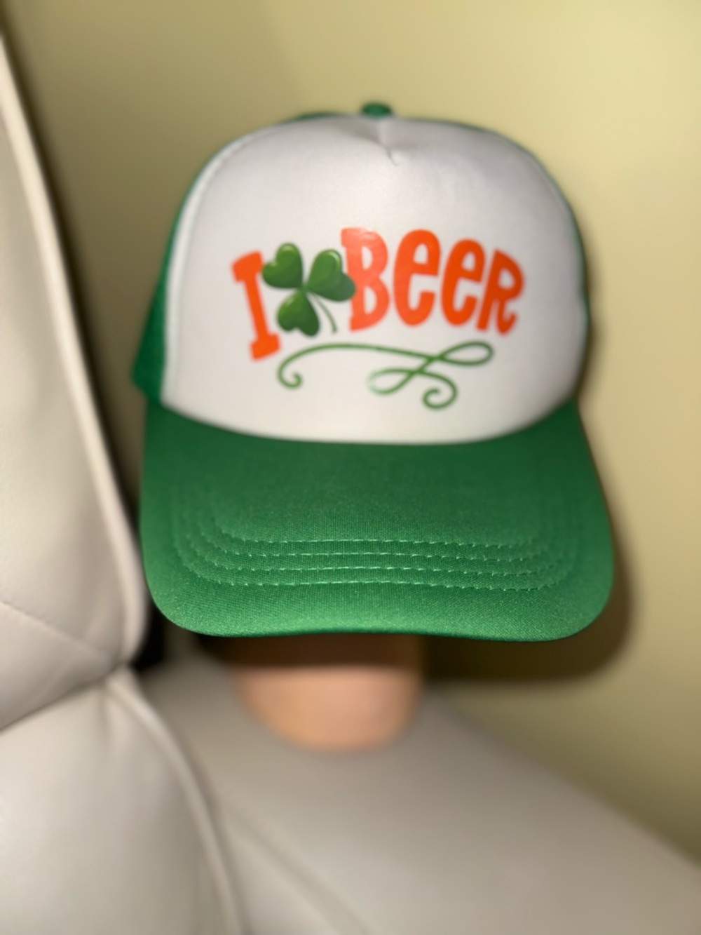 Green and White 'I ♥ Beer' Trucker Hat